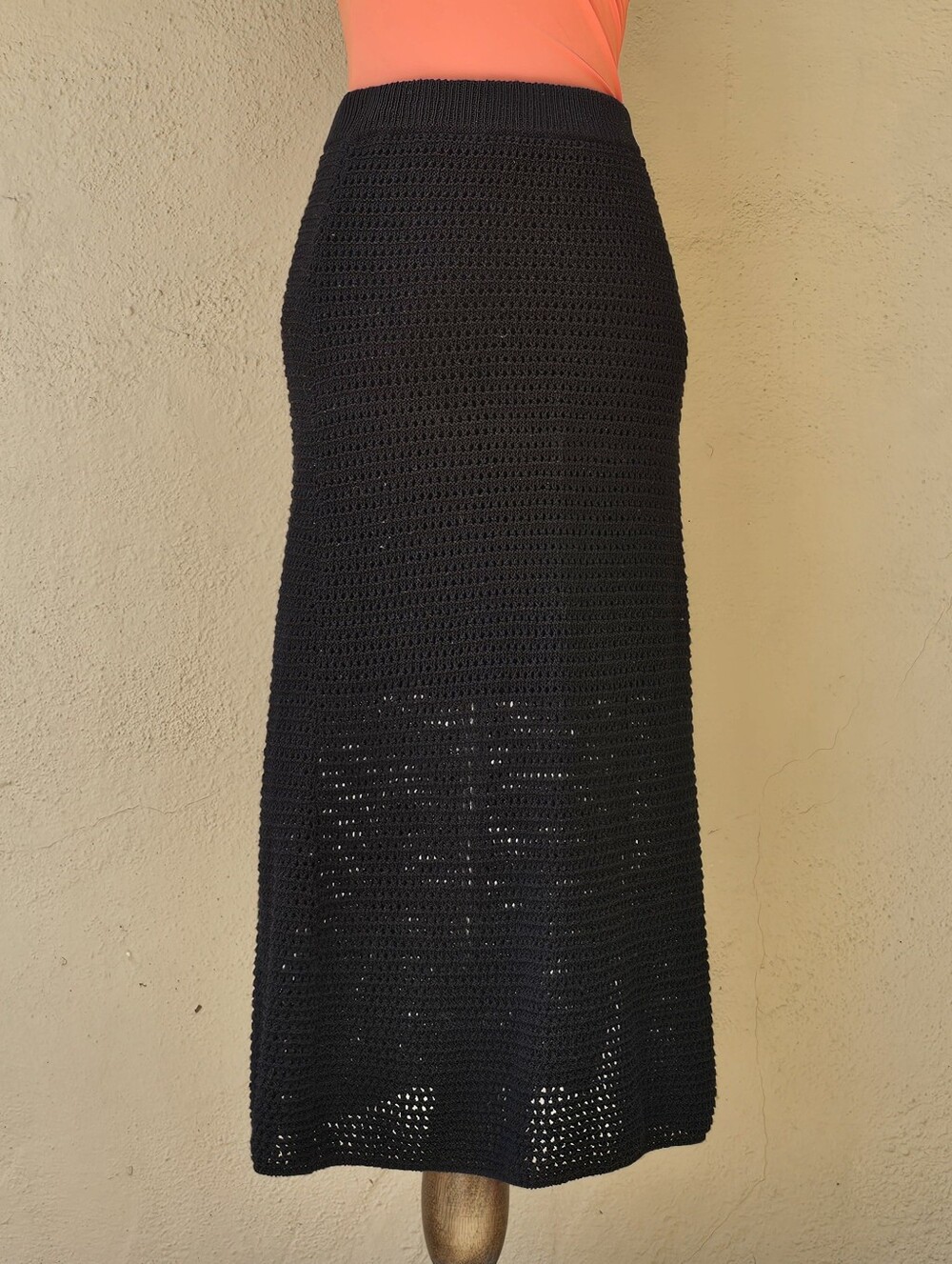 House Of Harlow 1960 Knit Crochet Midi Skirt in Black Size Small